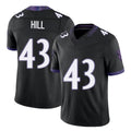 Baltimore #43 Hill Player Football V Neck Short Sleeve Black Jersey Justice For Men Youth Women Gift