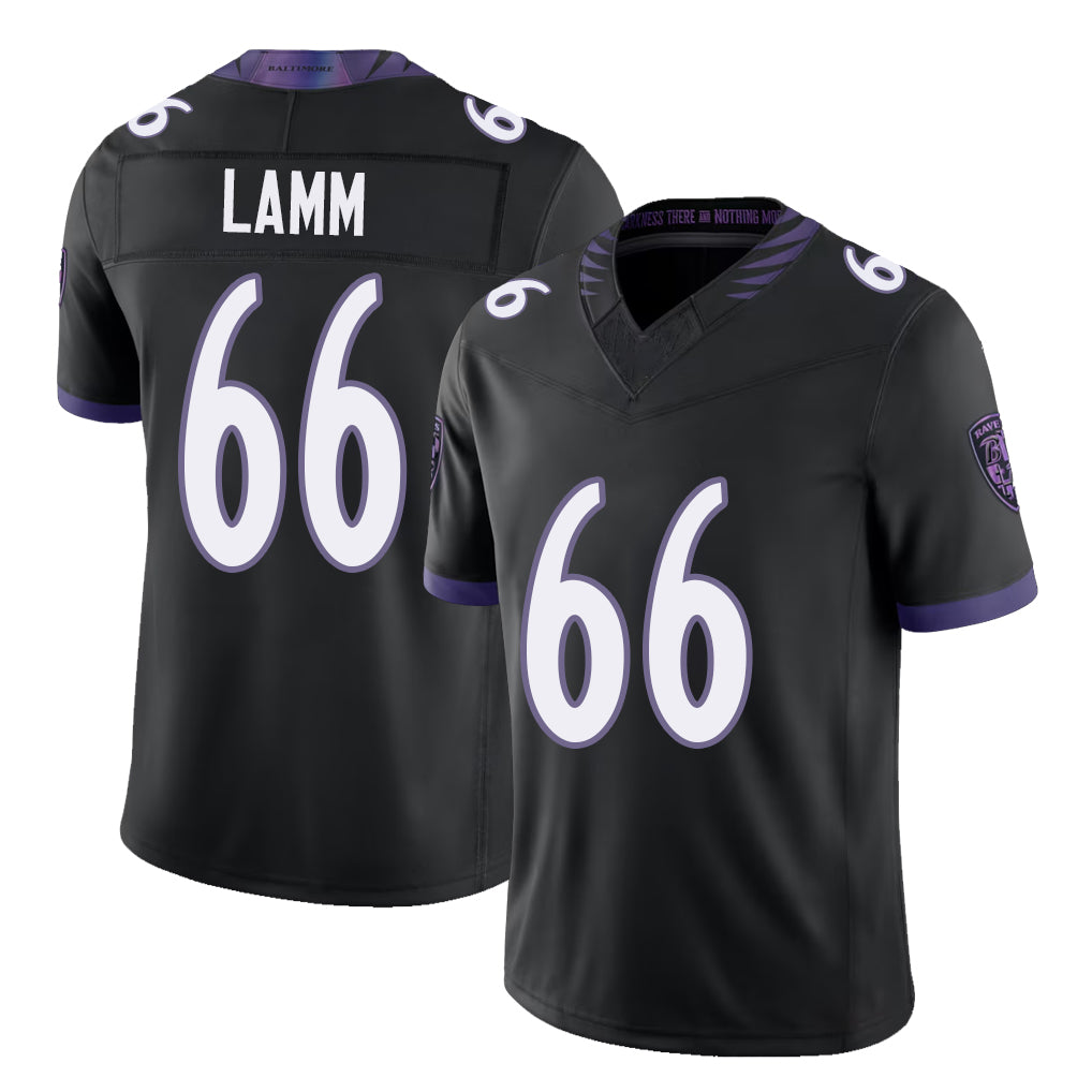 Baltimore #66 Lamm Player Football V Neck Short Sleeve Black Jersey Kendall For Men Youth Women Gift