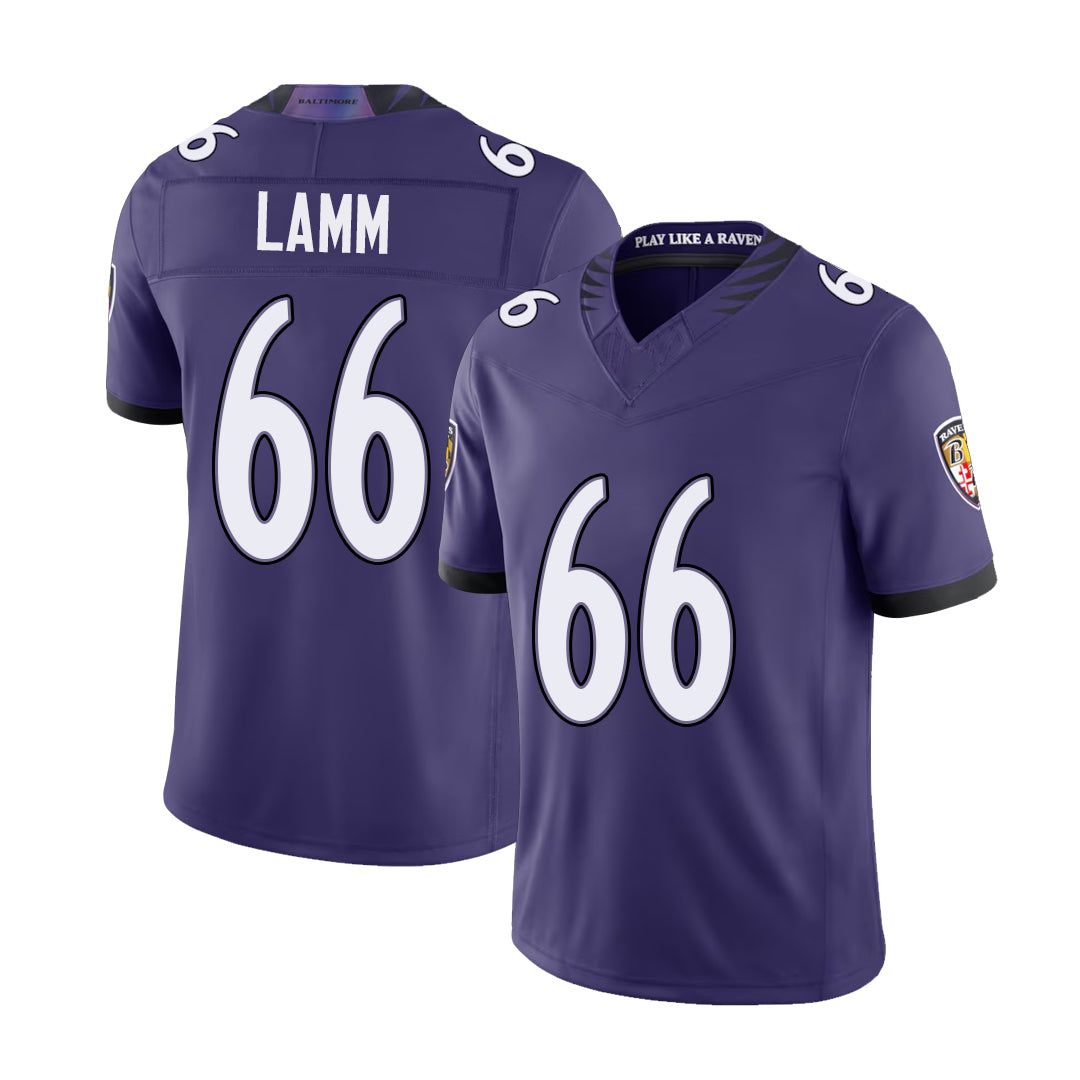 Baltimore #66 Lamm Player Football V Neck Short Sleeve Purple Jersey Kendall For Men Youth Women Gift
