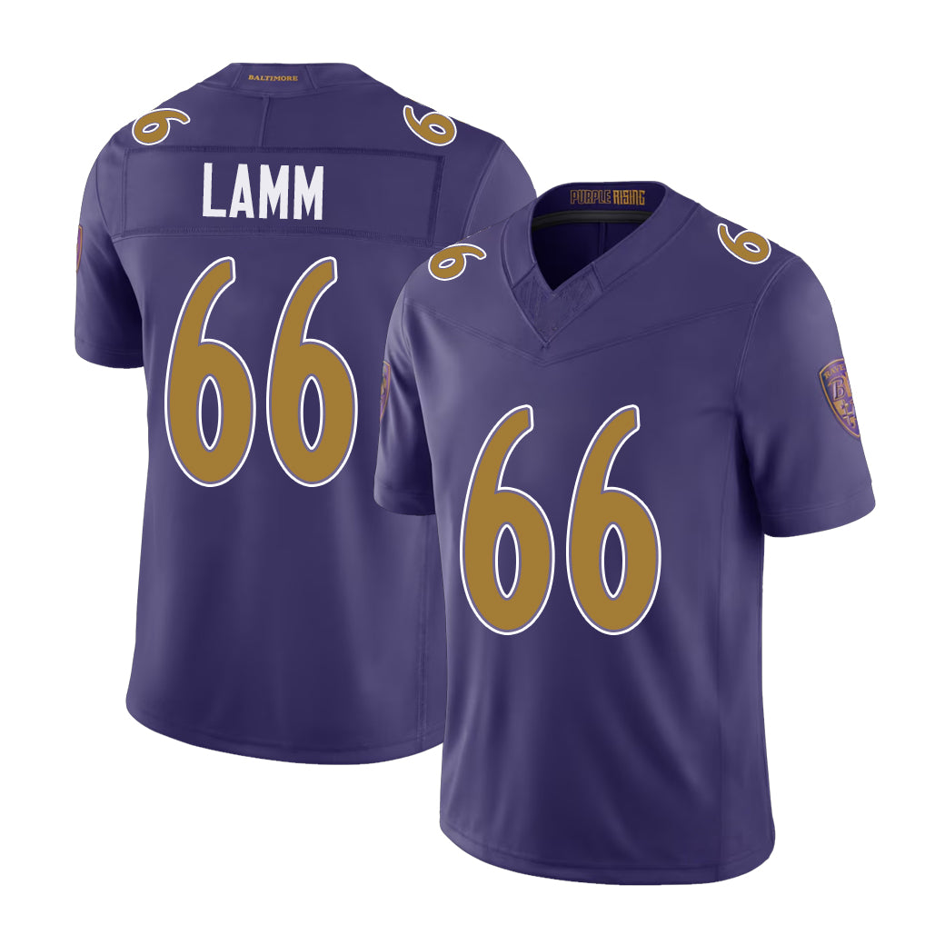 Baltimore #66 Lamm Player Football V Neck Short Sleeve Purple Jersey Kendall For Men Youth Women Gift
