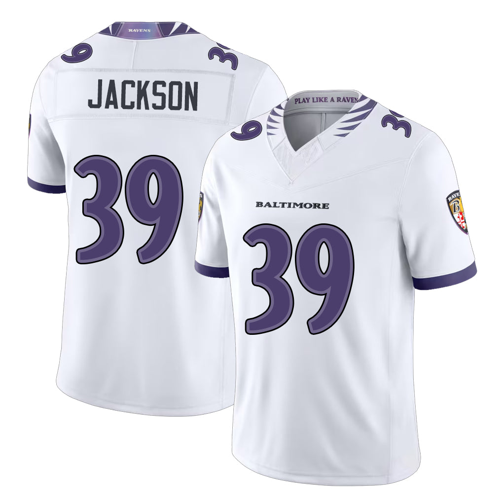 Baltimore #39 Jackson Player Football V Neck Short Sleeve White Jahquez Keondre For Men Youth Women Gift