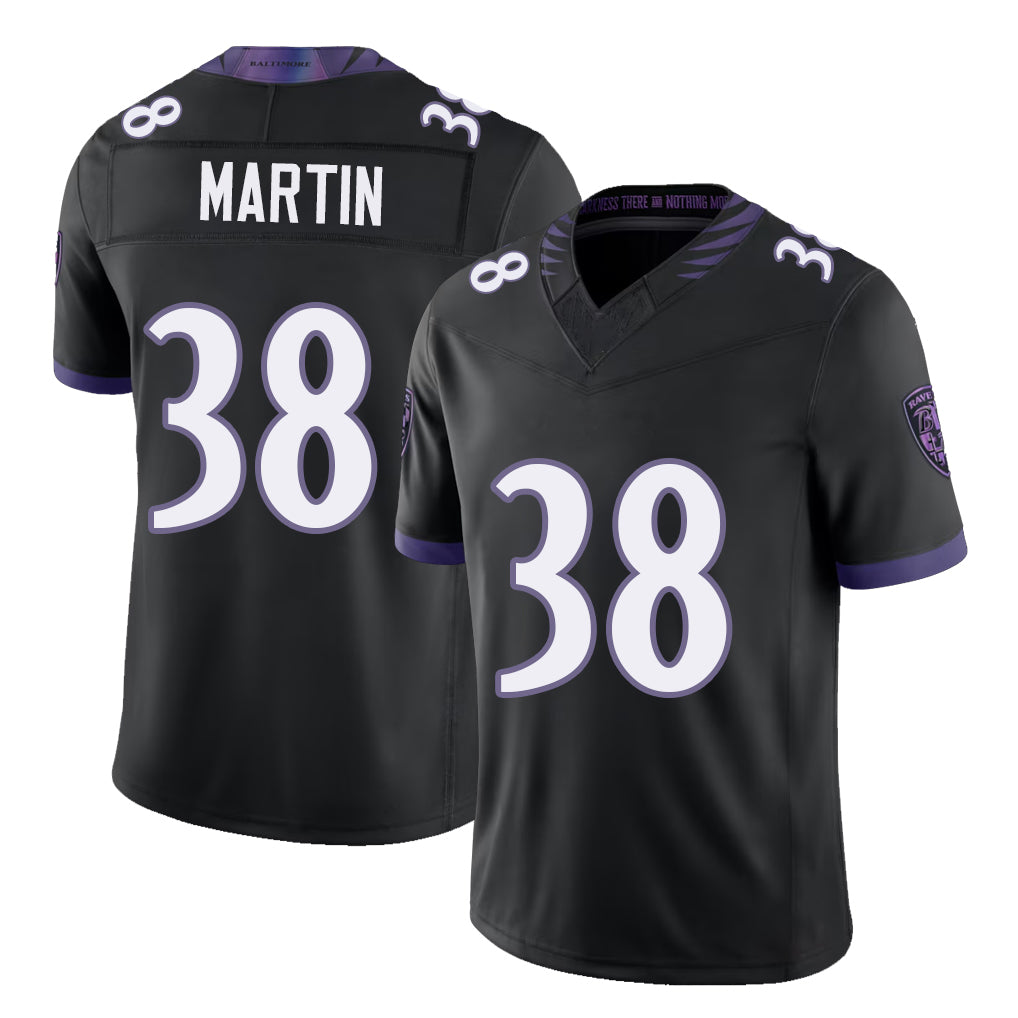 Baltimore #38 Martin Player Football V Neck Short Sleeve Black Jersey Keyon For Men Youth Women Gift