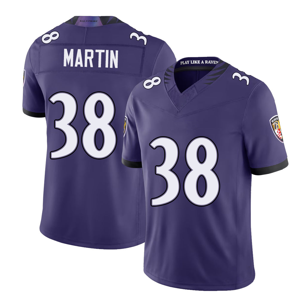 Baltimore #38 Martin Player Football V Neck Short Sleeve Purple Jersey Keyon For Men Youth Women Gift