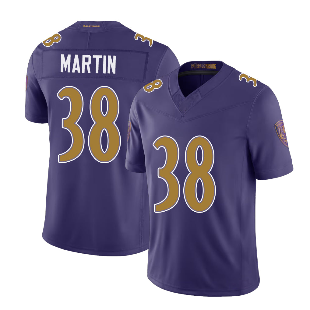 Baltimore #38 Martin Player Football V Neck Short Sleeve Purple Jersey Keyon For Men Youth Women Gift