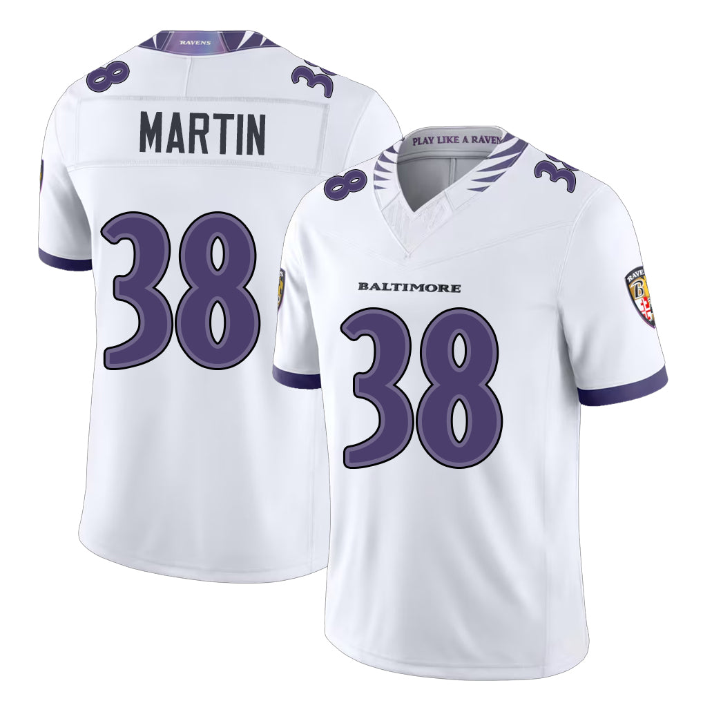 Baltimore #38 Martin Player Football V Neck Short Sleeve White Jahquez Keyon For Men Youth Women Gift