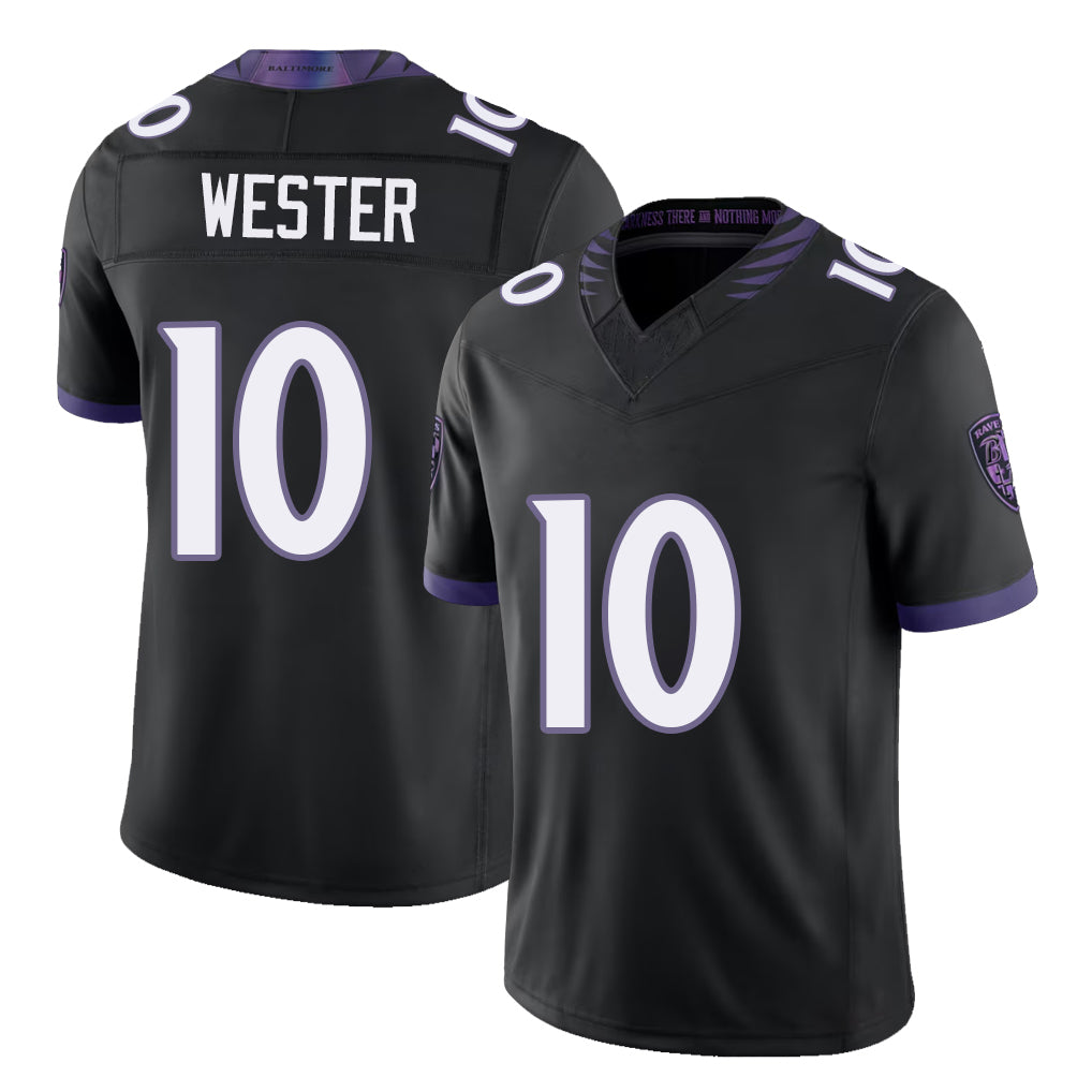 Baltimore #10 Wester Player Football V Neck Short Sleeve Black Jersey LaJohntay For Men Youth Women Gift