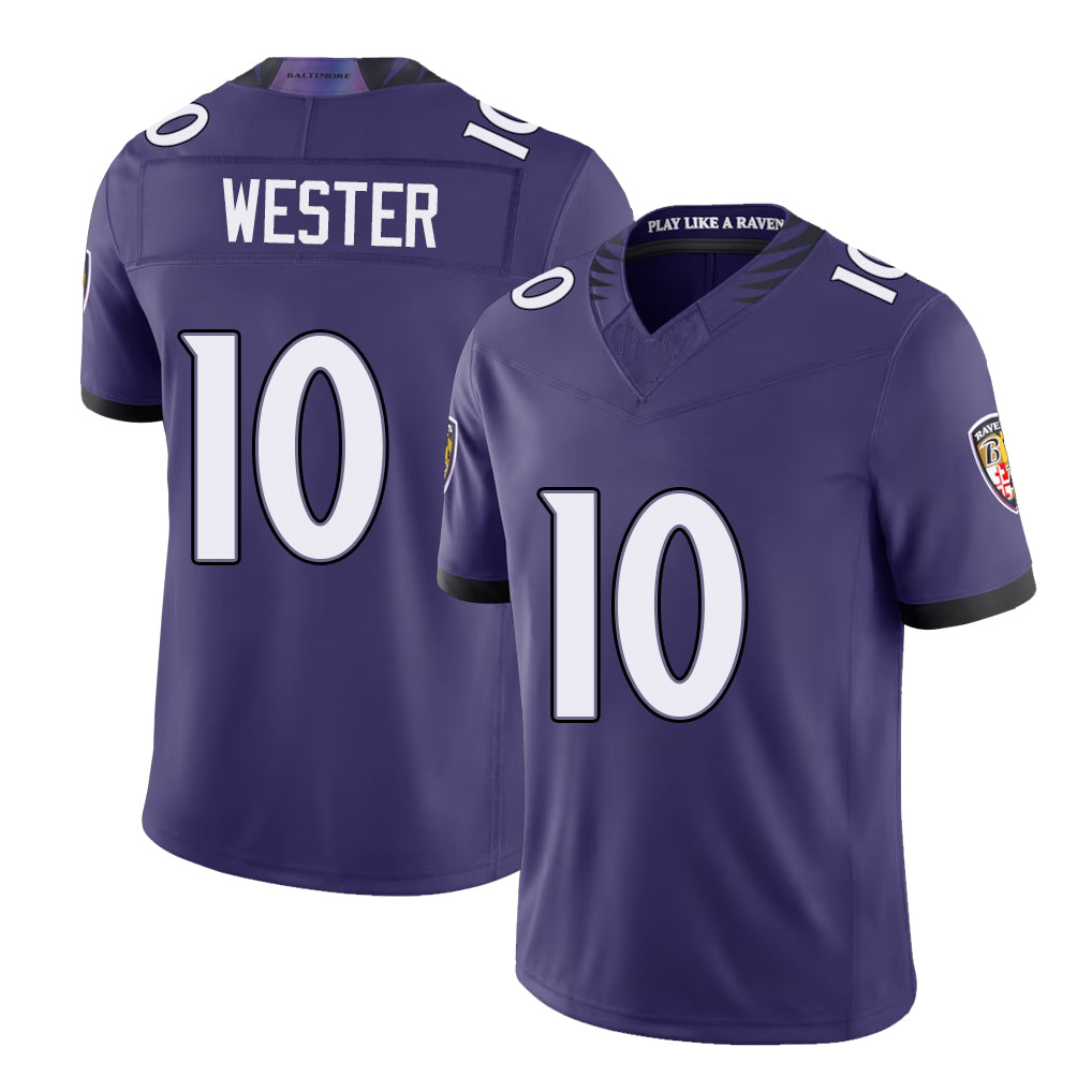 Baltimore #10 Wester Player Football V Neck Short Sleeve Purple Jersey LaJohntay For Men Youth Women Gift