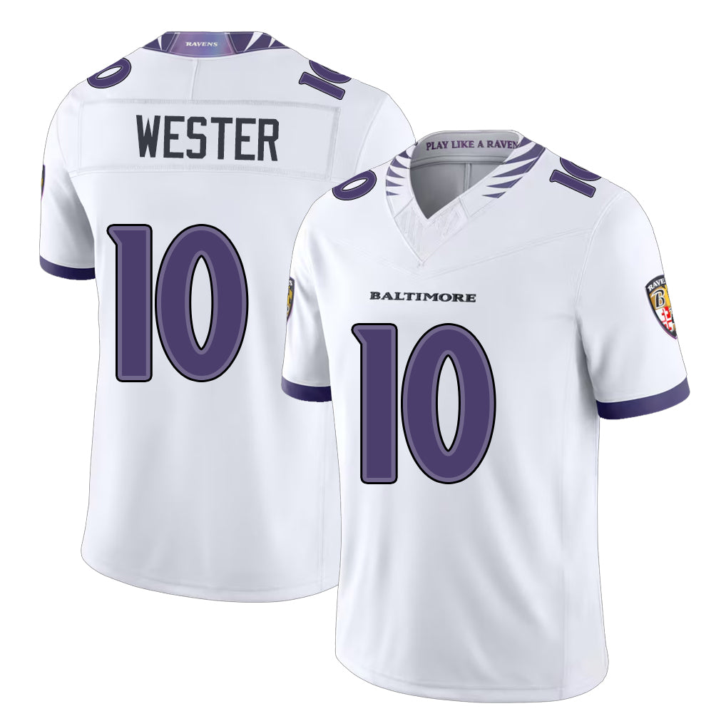 Baltimore #10 Wester Player Football V Neck Short Sleeve White LaJohntay For Men Youth Women Gift