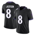 Baltimore #8 Jackson Player Football V Neck Short Sleeve Black Jersey Lamar For Men Youth Women Gift