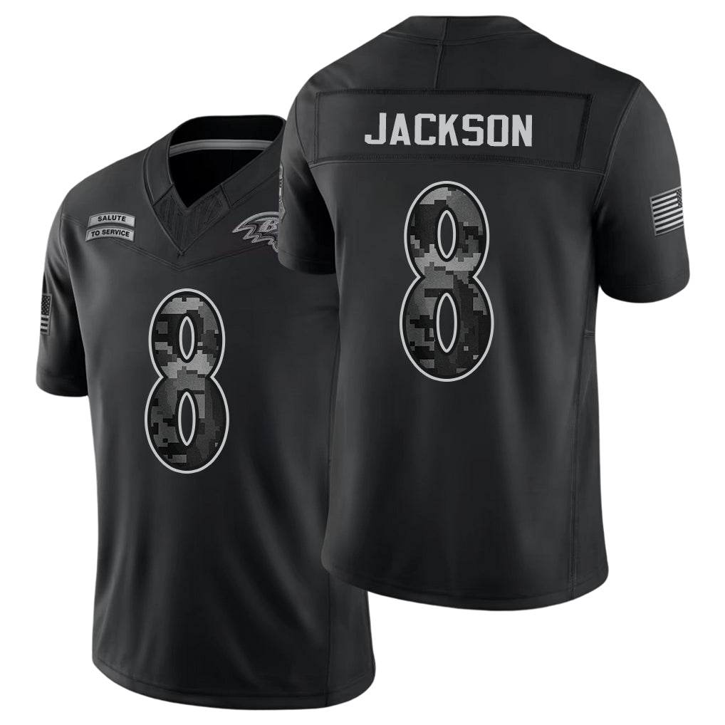 Baltimore #8 Jackson Player Football V Neck Short Sleeve Black Jersey Lamar For Men Youth Women Gift