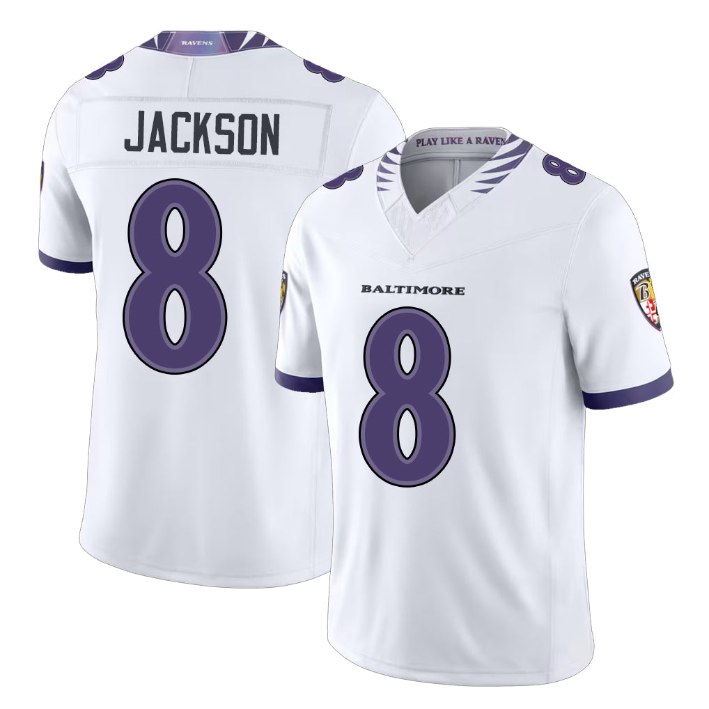 Baltimore #8 Jackson Player Football V Neck Short Sleeve White Lamar For Men Youth Women Gift