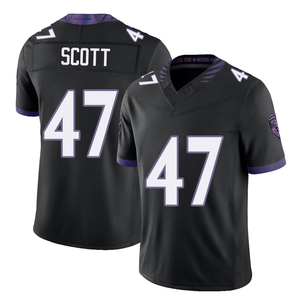 Baltimore #47 Scott Player Football V Neck Short Sleeve Black Jersey Lucas For Men Youth Women Gift