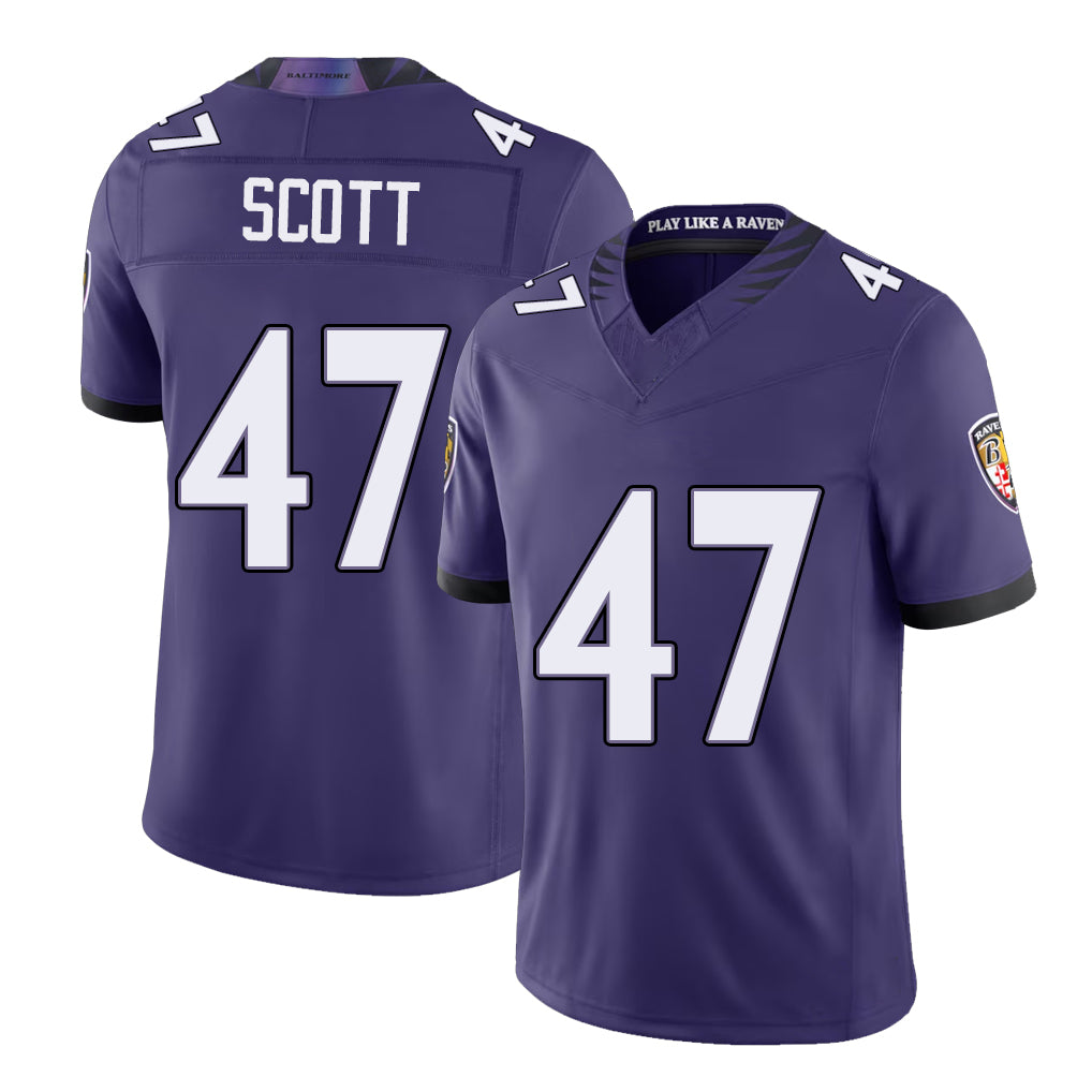 Baltimore #47 Scott Player Football V Neck Short Sleeve Purple Jersey Lucas For Men Youth Women Gift