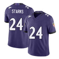 Baltimore #24 Starks Player Football V Neck Short Sleeve Purple Jersey Malaki For Men Youth Women Gift