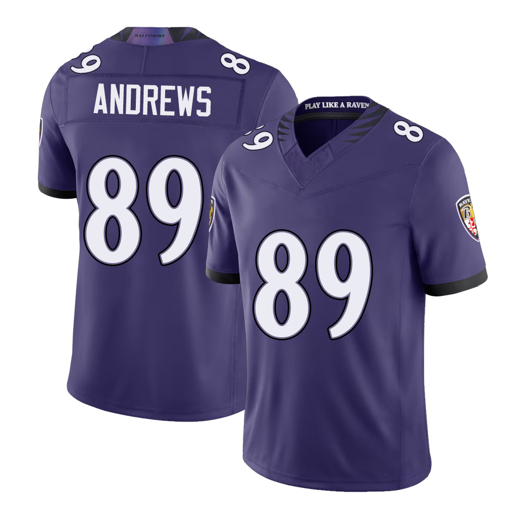 Baltimore #89 Andrews Player Football V Neck Short Sleeve Purple Jersey Mark For Men Youth Women Gift