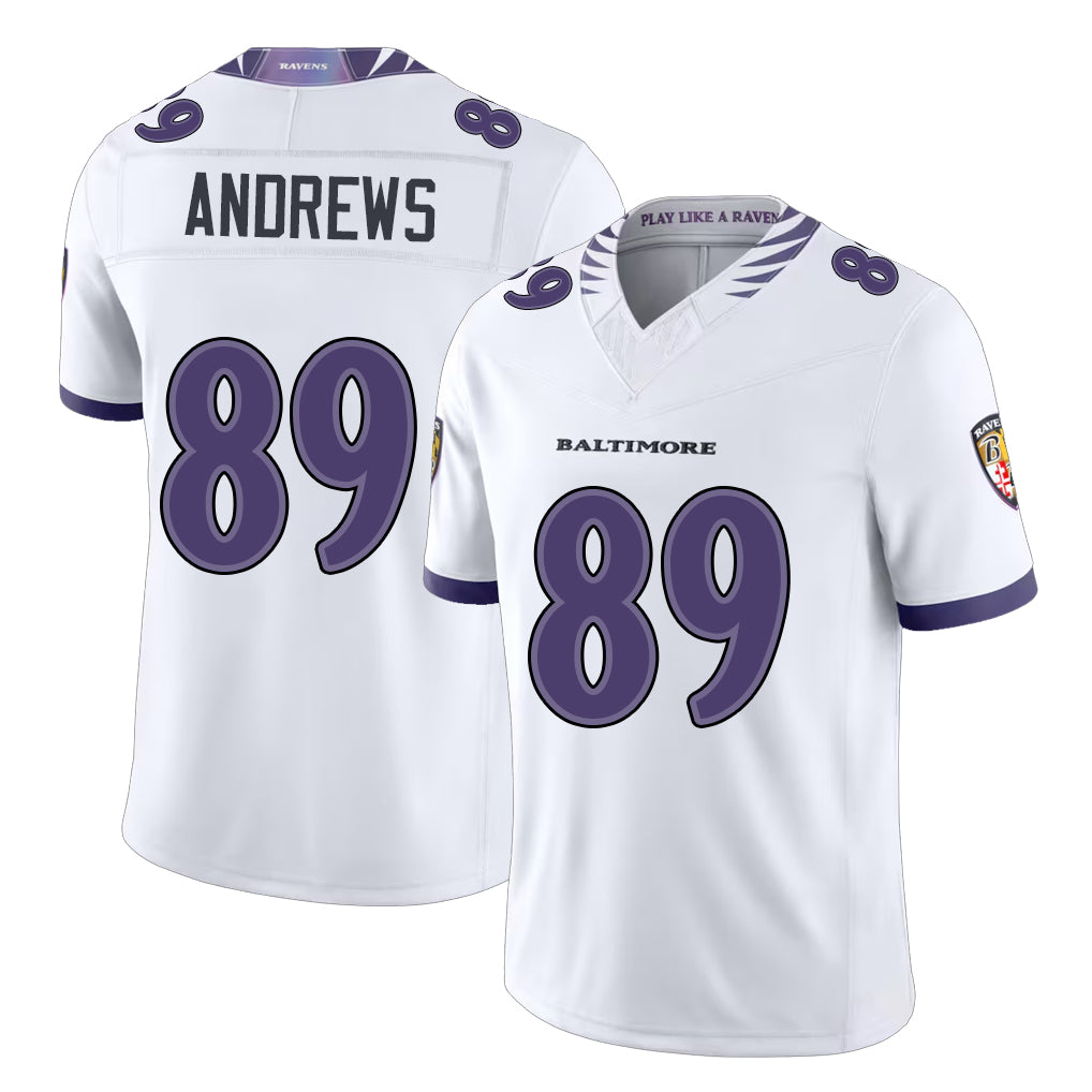 Baltimore #89 Andrews Player Football V Neck Short Sleeve White Mark For Men Youth Women Gift