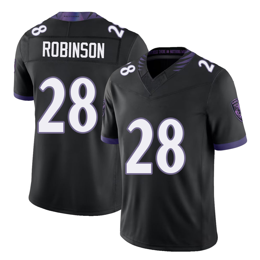 Baltimore #28 Robinson Player Football V Neck Short Sleeve Black Jersey Marquise For Men Youth Women Gift