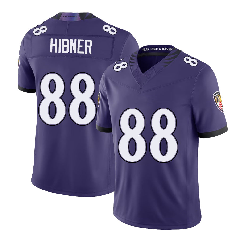 Baltimore #88 Hibner Player Football V Neck Short Sleeve Purple Jersey Matthew For Men Youth Women Gift