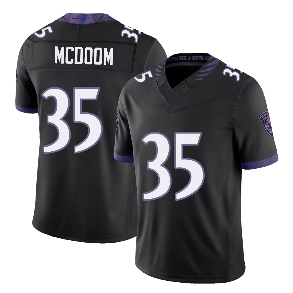 Baltimore #35 McDoom Player Football V Neck Short Sleeve Black Jersey Matthew For Men Youth Women Gift
