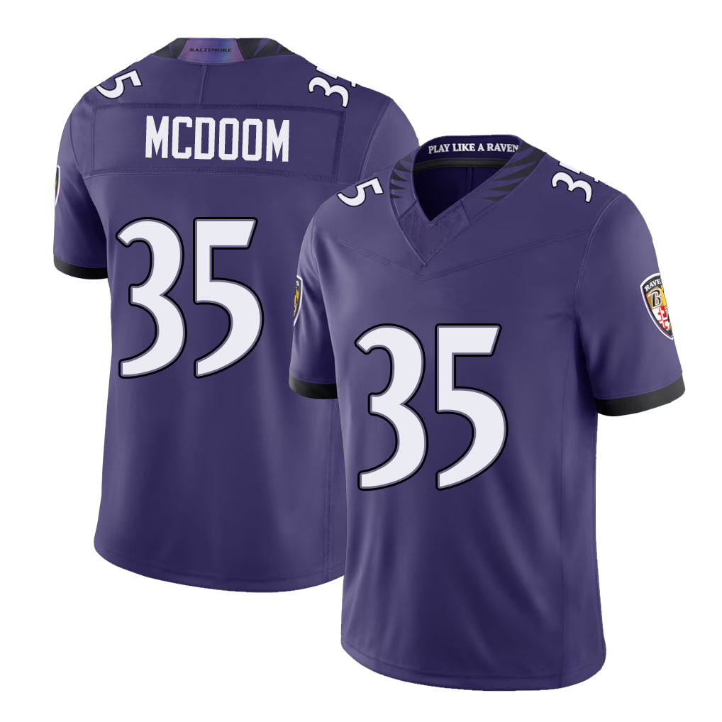 Baltimore #35 McDoom Player Football V Neck Short Sleeve Purple Jersey Matthew For Men Youth Women Gift