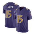 Baltimore #15 Green Player Football V Neck Short Sleeve Purple Jersey Mike For Men Youth Women Gift