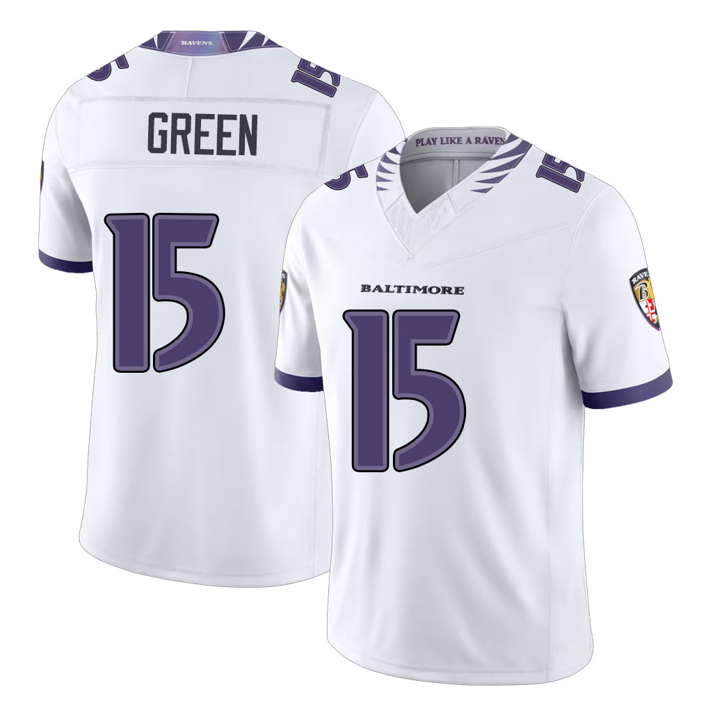 Baltimore #15 Green Player Football V Neck Short Sleeve White Mike For Men Youth Women Gift