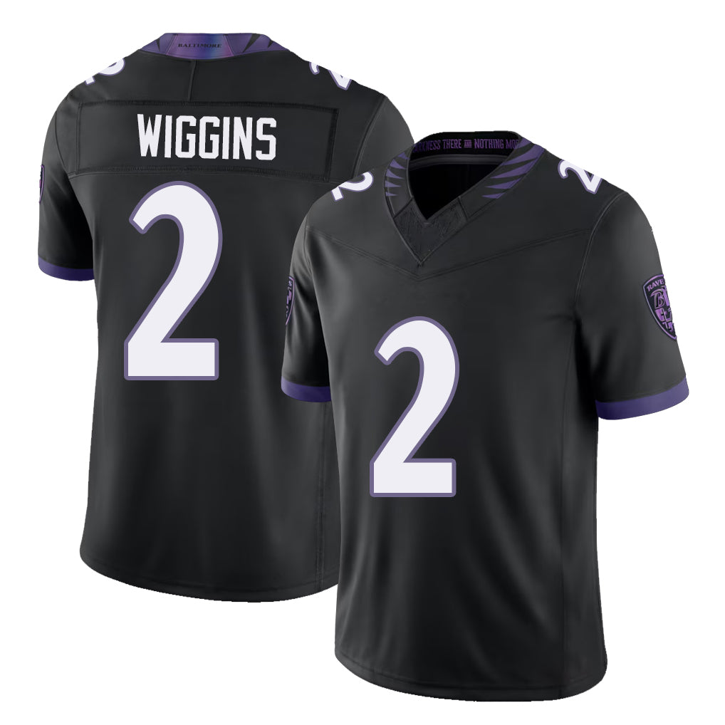 Baltimore #2 Wiggins Player Football V Neck Short Sleeve Black Jersey Nate For Men Youth Women Gift