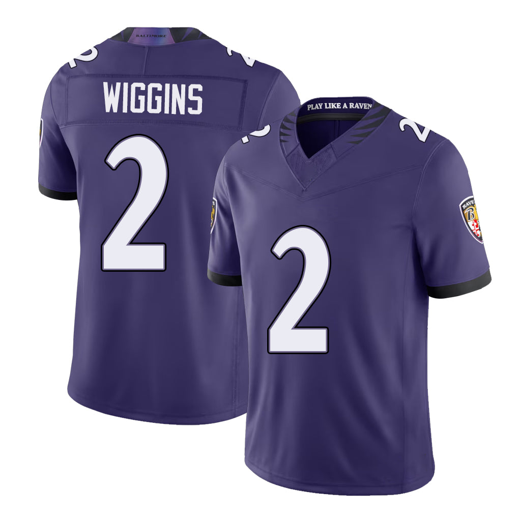 Baltimore #2 Wiggins Player Football V Neck Short Sleeve Purple Jersey Nate For Men Youth Women Gift