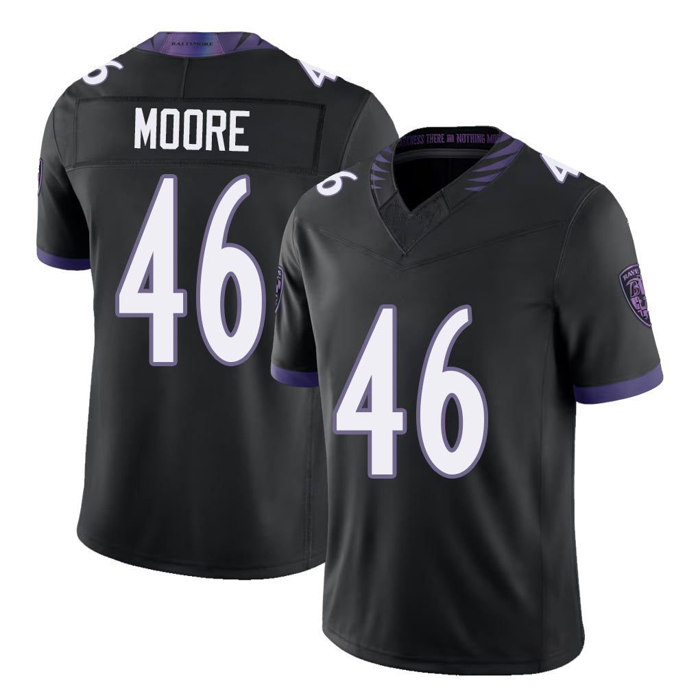 Baltimore #46 Moore Player Football V Neck Short Sleeve Black Jersey Nick For Men Youth Women Gift