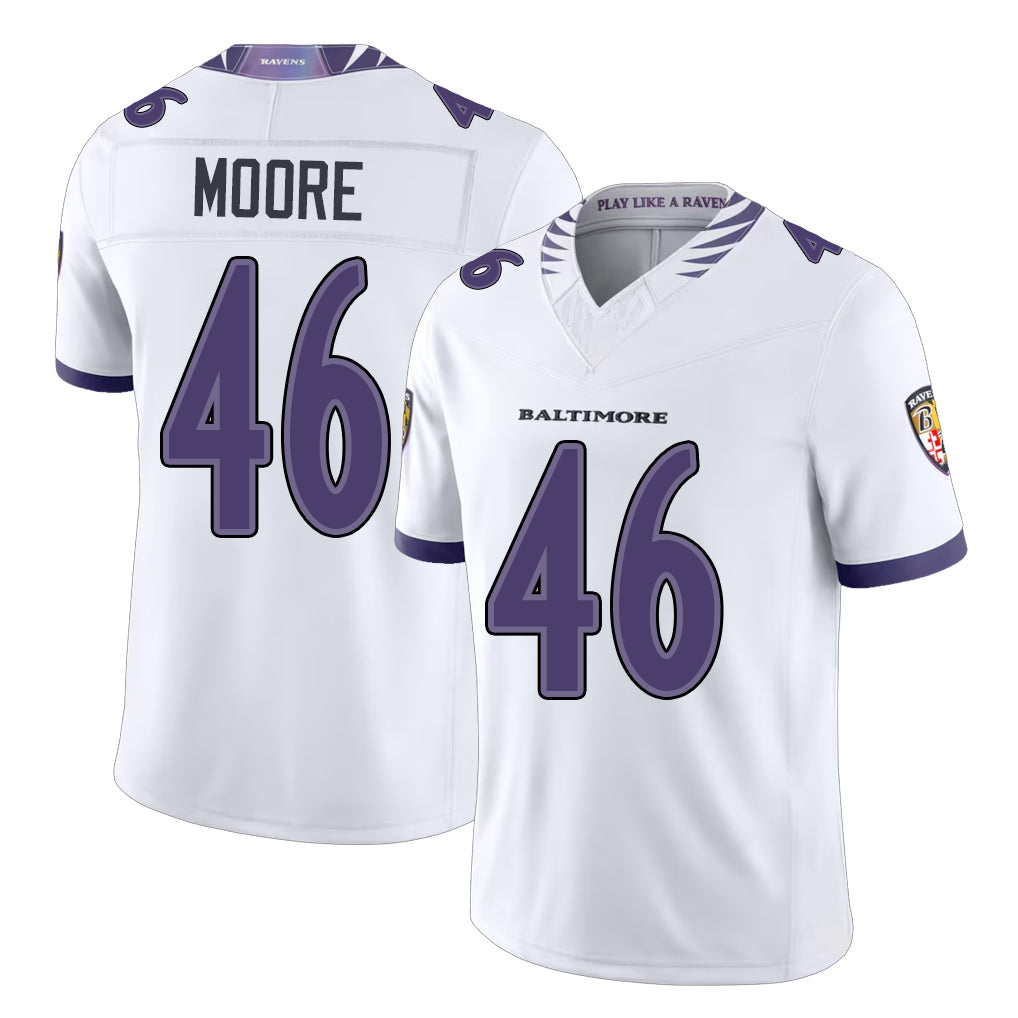 Baltimore #46 Moore Player Football V Neck Short Sleeve White Nick For Men Youth Women Gift