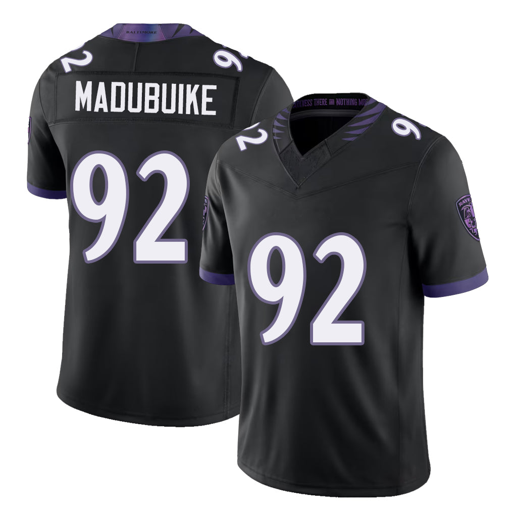 Baltimore #92 Madubuike Player Football V Neck Short Sleeve Black Jersey Nnamdi For Men Youth Women Gift