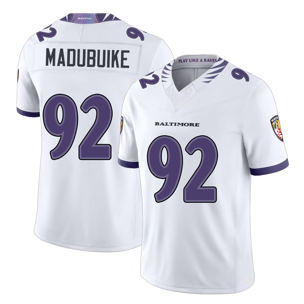 Baltimore #92 Madubuike Player Football V Neck Short Sleeve White Nnamdi For Men Youth Women Gift