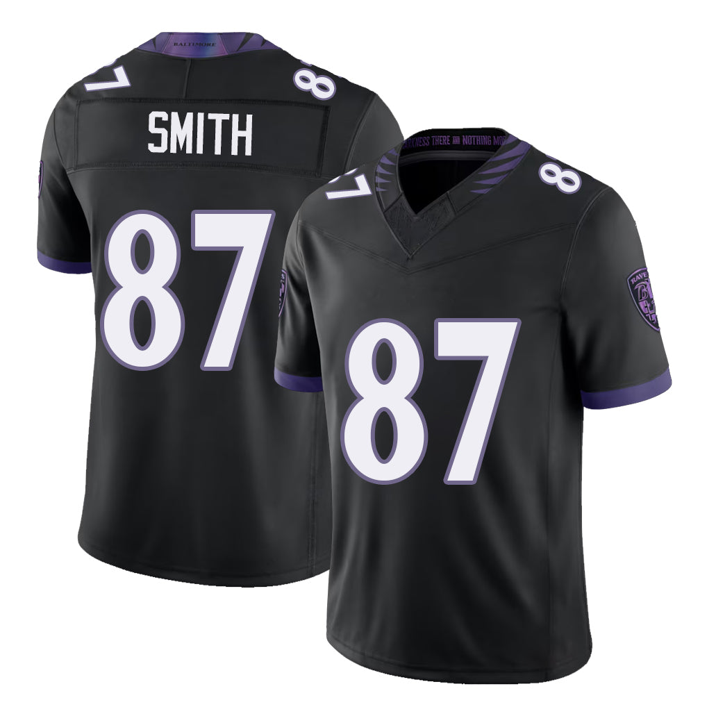 Baltimore #87 Smith Player Football V Neck Short Sleeve Black Jersey Octavian For Men Youth Women Gift