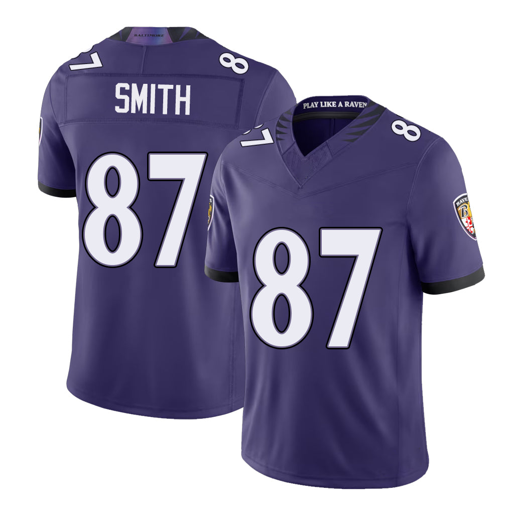 Baltimore #87 Smith Player Football V Neck Short Sleeve Purple Jersey Octavian For Men Youth Women Gift