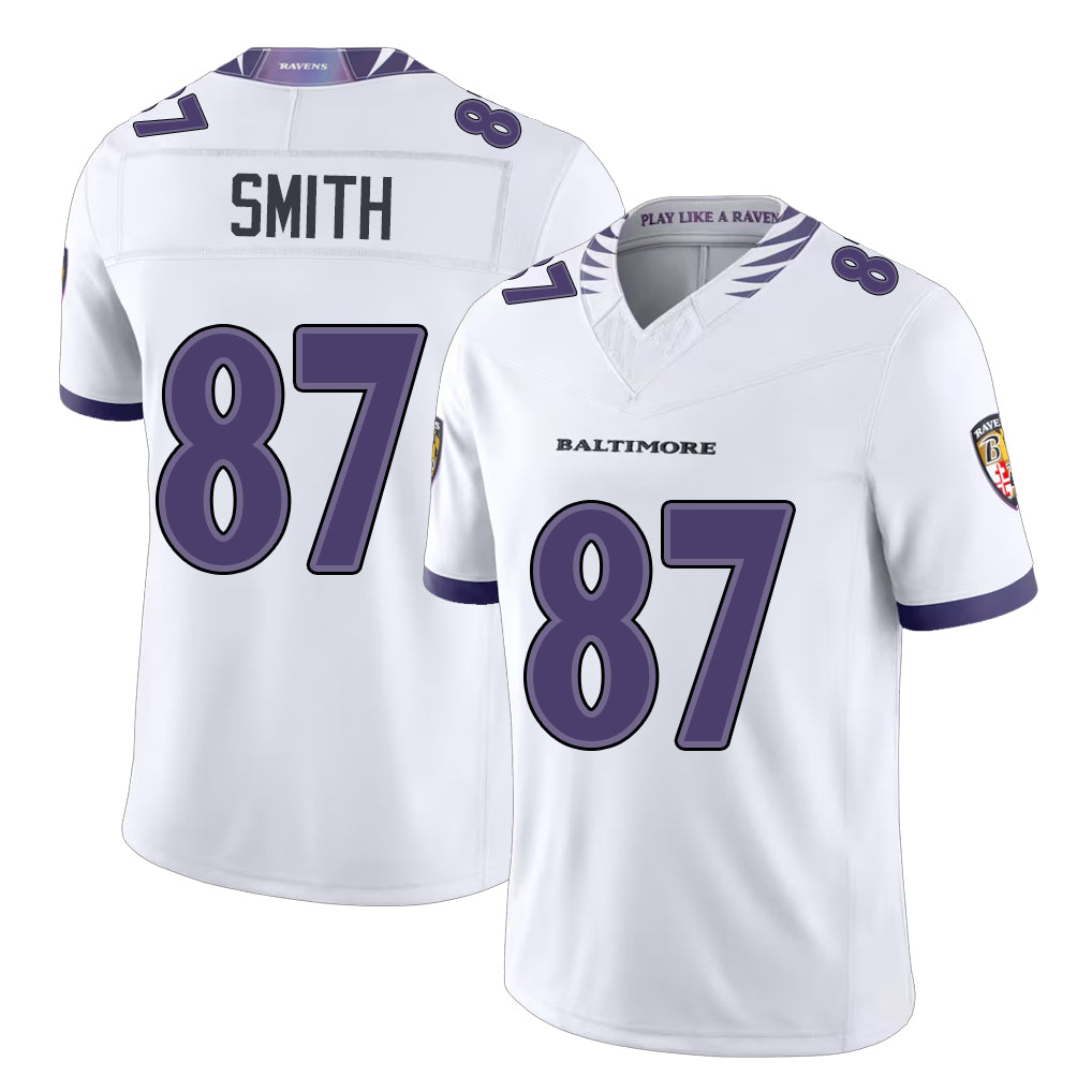 Baltimore #87 Smith Player Football V Neck Short Sleeve White Jersey Octavian For Men Youth Women Gift
