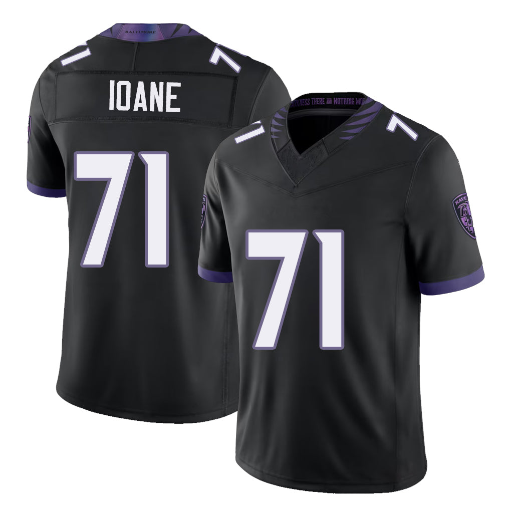 Baltimore #71 Ioane Player Football V Neck Short Sleeve Black Jersey Olaivavega For Men Youth Women Gift