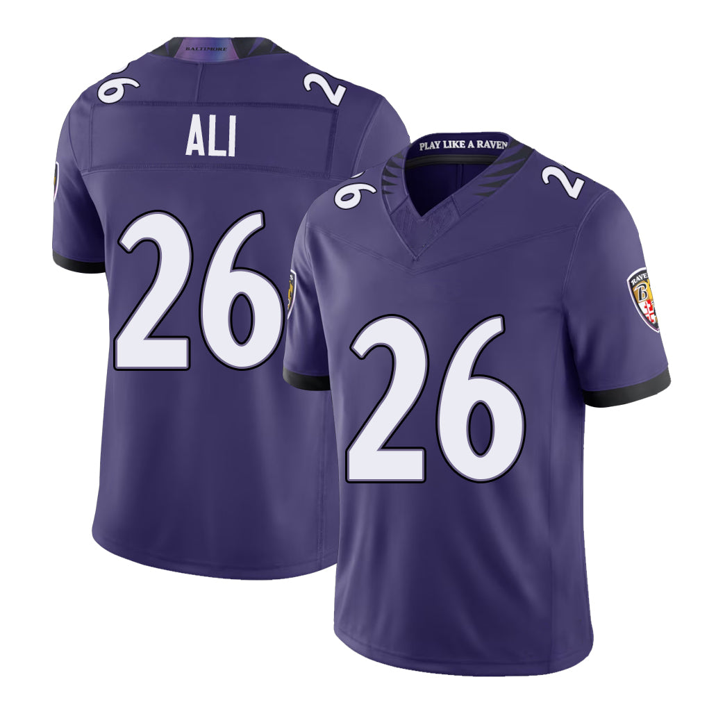 Baltimore #26 Ali Player Football V Neck Short Sleeve Purple Jersey Rasheen For Men Youth Women Gift