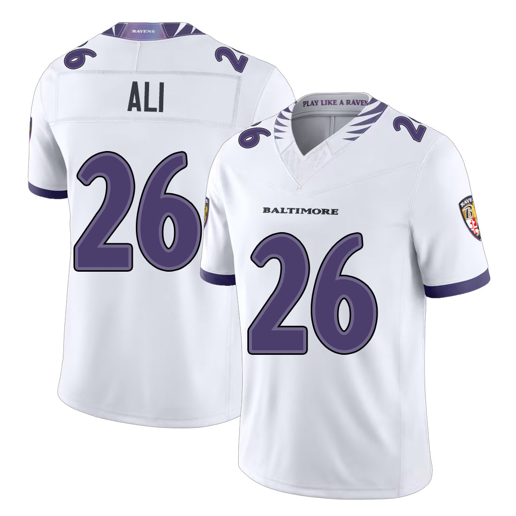 Baltimore #26 Ali Player Football V Neck Short Sleeve White Jersey Rasheen For Men Youth Women Gift