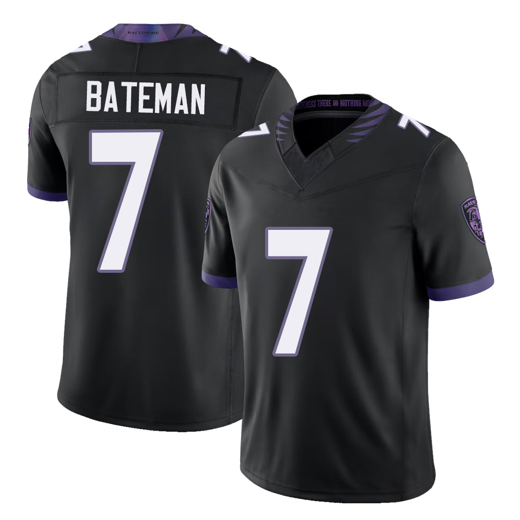 Baltimore #7 Bateman Player Football V Neck Short Sleeve Black Jersey Rashod For Men Youth Women Gift