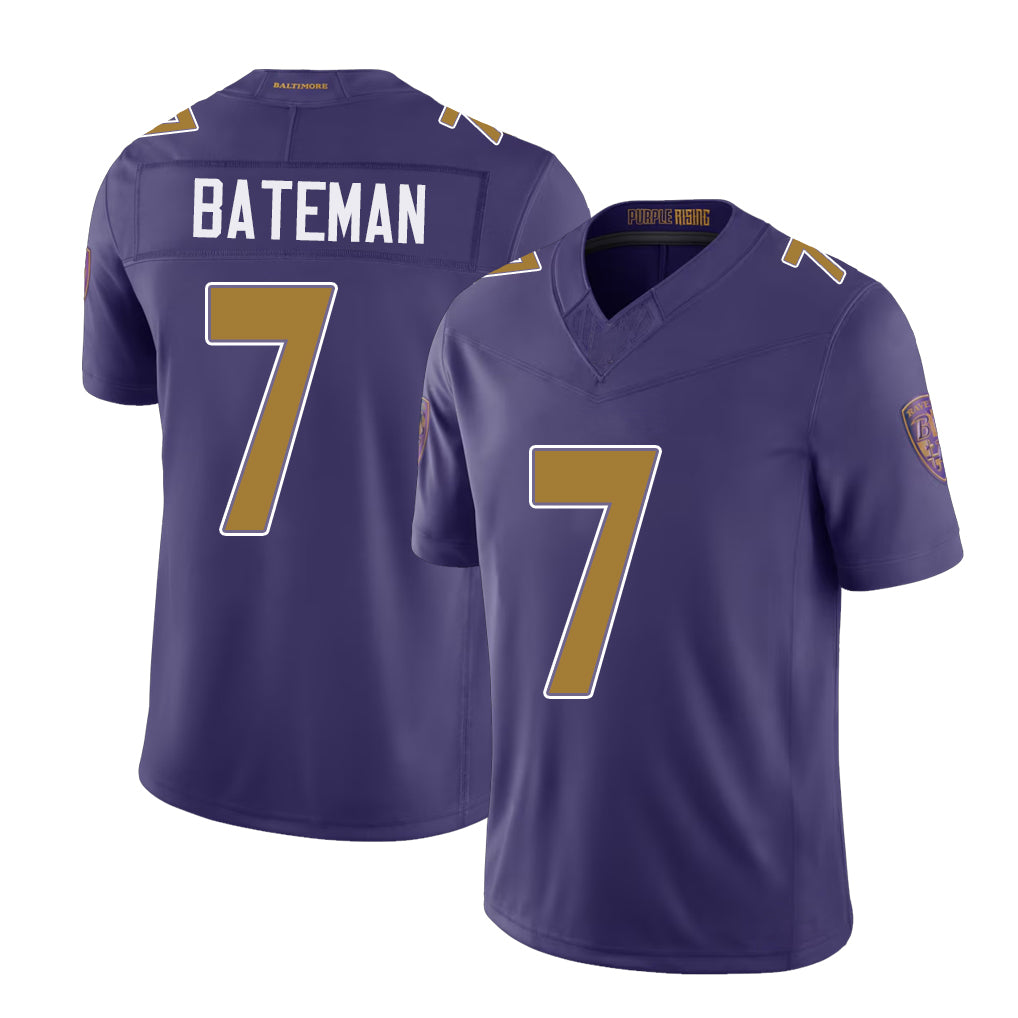 Baltimore #7 Bateman Player Football V Neck Short Sleeve Purple Jersey Rashod For Men Youth Women Gift