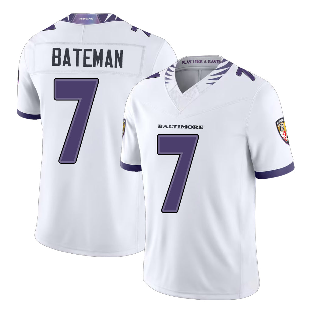 Baltimore #7 Bateman Player Football V Neck Short Sleeve White Jersey Rashod For Men Youth Women Gift