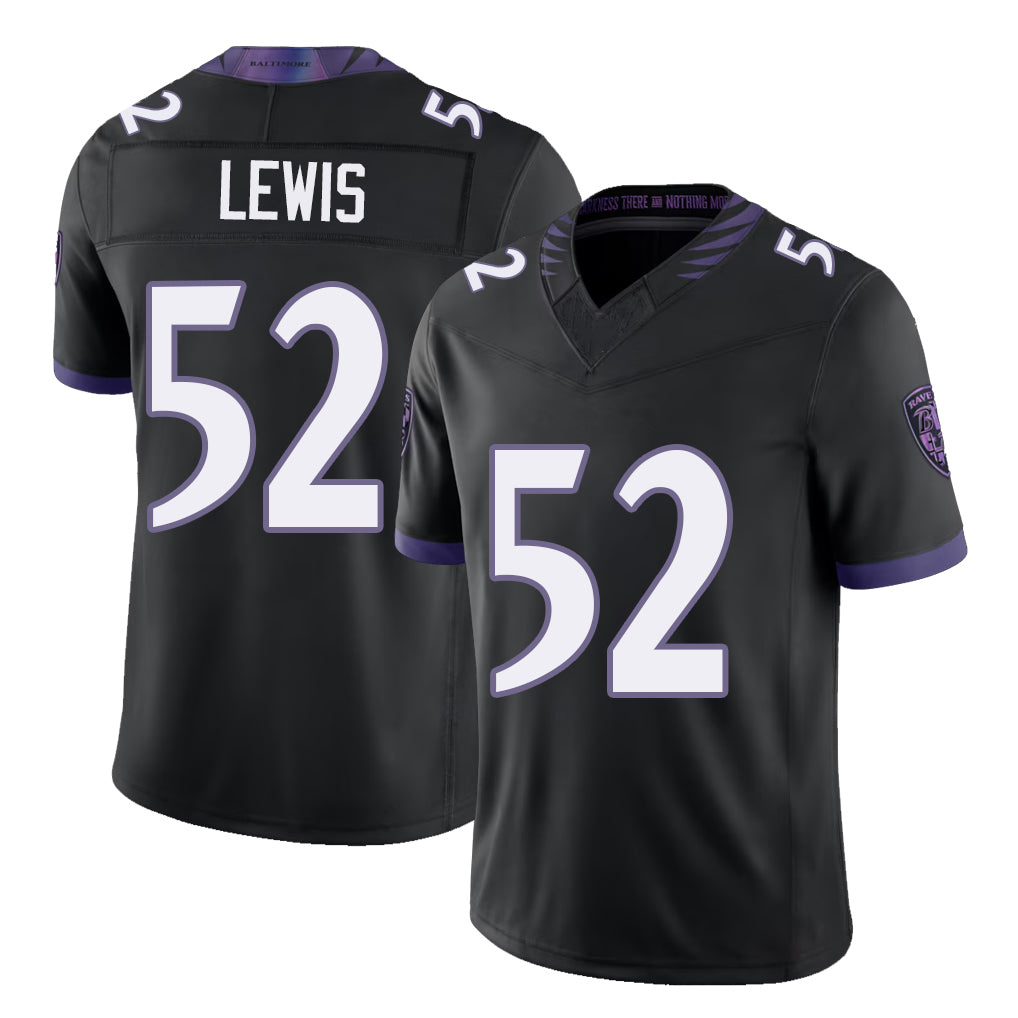 Baltimore #52 Lewis Player Football V Neck Short Sleeve Black Jersey Ray For Men Youth Women Gift
