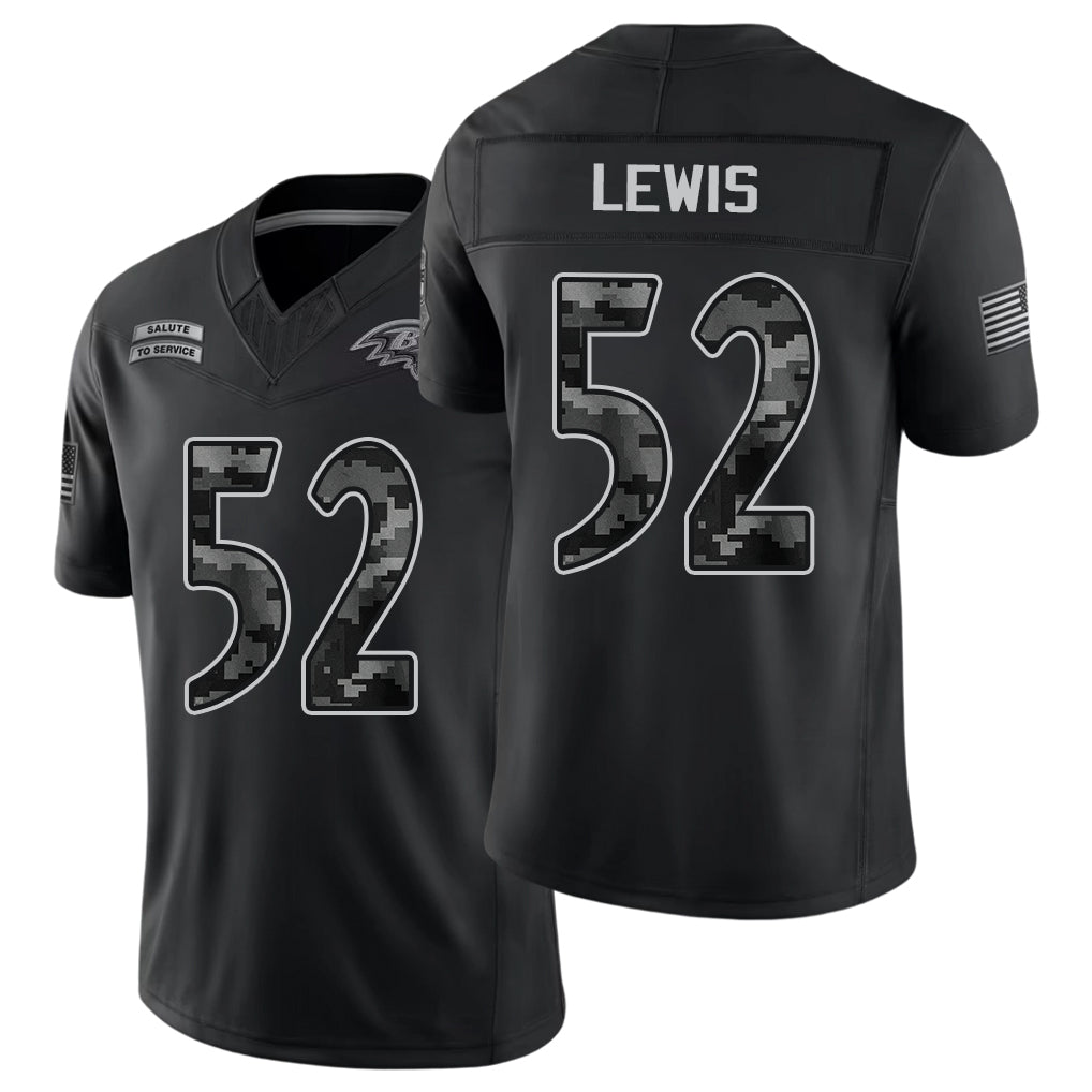 Baltimore #52  Lewis Player Football V Neck Short Sleeve Black Jersey Ray For Men Youth Women Gift