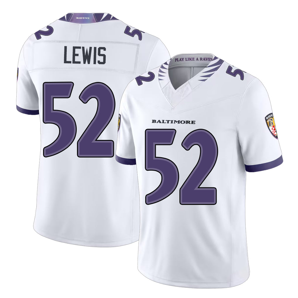 Baltimore #52 Lewis Player Football V Neck Short Sleeve White Jersey Ray For Men Youth Women Gift