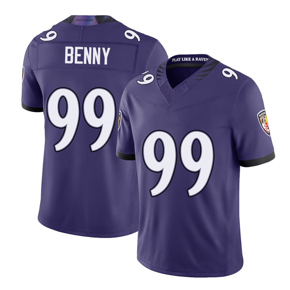 Baltimore #99 Benny Player Football V Neck Short Sleeve Purple Jersey Rayshaun For Men Youth Women Gift