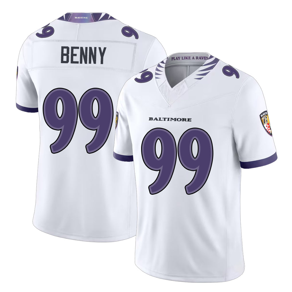 Baltimore #99 Benny Player Football V Neck Short Sleeve White Jersey Rayshaun For Men Youth Women Gift