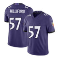 Baltimore #57 Williford Player Football V Neck Short Sleeve Purple Jersey Reid For Men Youth Women Gift