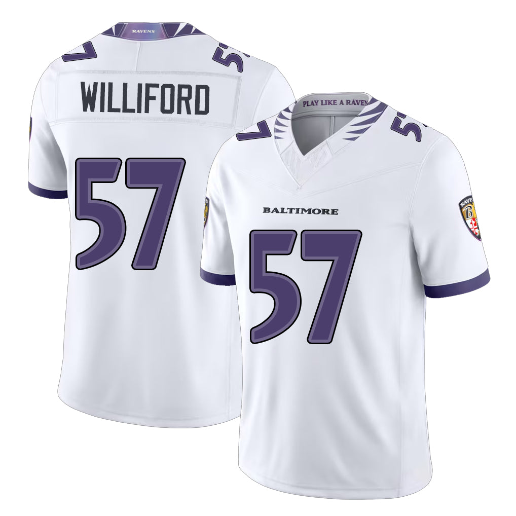 Baltimore #57 Williford Player Football V Neck Short Sleeve White Jersey Reid For Men Youth Women Gift