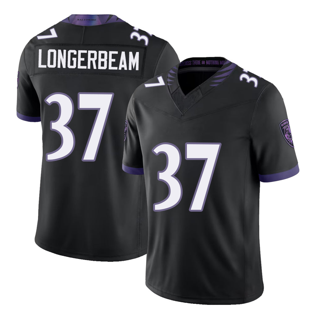 Baltimore #37 Longerbeam Player Football V Neck Short Sleeve Black Jersey Robert For Men Youth Women Gift