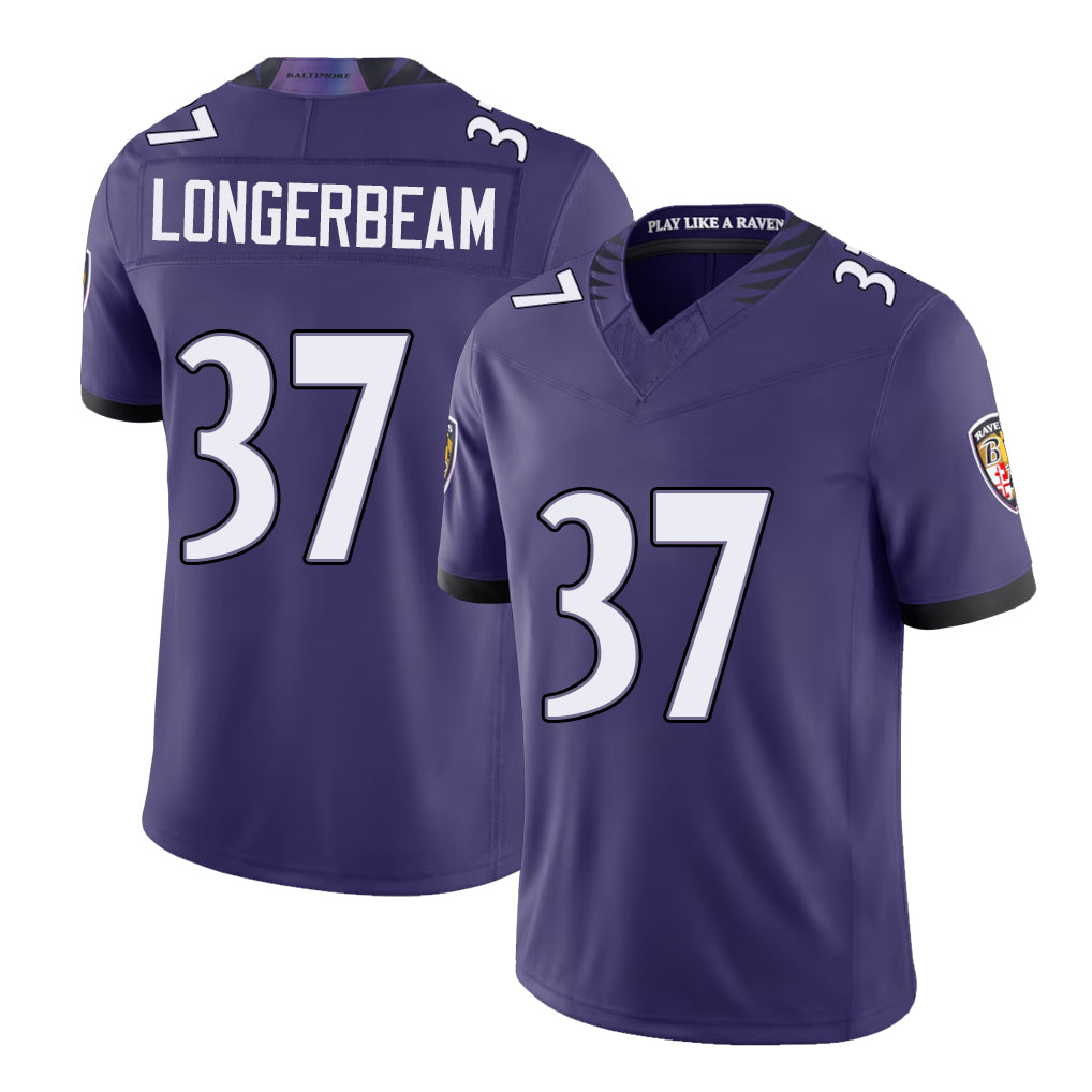 Baltimore #37 Longerbeam Player Football V Neck Short Sleeve Purple Jersey Robert For Men Youth Women Gift